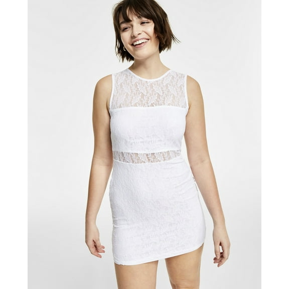Bar III Womens Lace Mini Dress Bright White M