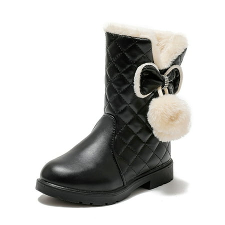 

NIJNFCLOTH Girls Autumn and Winter Snow Boots Thick Soles Non Warm Comfortable Solid Color Bow Boots Size:12-12.5 Years
