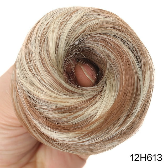 Peinado recogido tipo moño despeinado con cabello 100% natural, coleta, coletero, moño rizado natural, postizo con goma elástica para mujer.