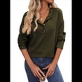 thumbnail image 1 of Suéter Tipo Túnica Informal de Larga con Cuello en V para Mujer, Estilo Henley, para Otoño, A , para el Trabajo Verde XL, 1 of 9