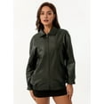 thumbnail image 5 of Women'S Loose Fashion Long Sleeve Lapel Oversized Faux Leather Jacket with Zipper Spring Fall Clothing Army Green M, 5 of 9