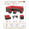 thumbnail image 3 of YODOLLA 7-Piece Patio Funiture Set w/ Dining Table, Outdoor Sectional Sofa Couch with Weatherproof Protection Cover, Patio Conversation Set in Brown Rattan& Red Cushions, 3 of 9