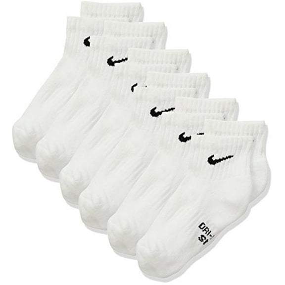 NIKE Kids' Unisex Everyday Cushioned Ankle Socks (6 Pairs), White/Black, Medium
