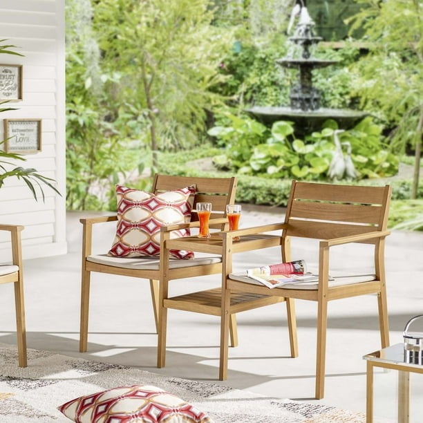 Viewscape Outdoor Patio Ash Wood Jack and Jill Chair Set in Natural