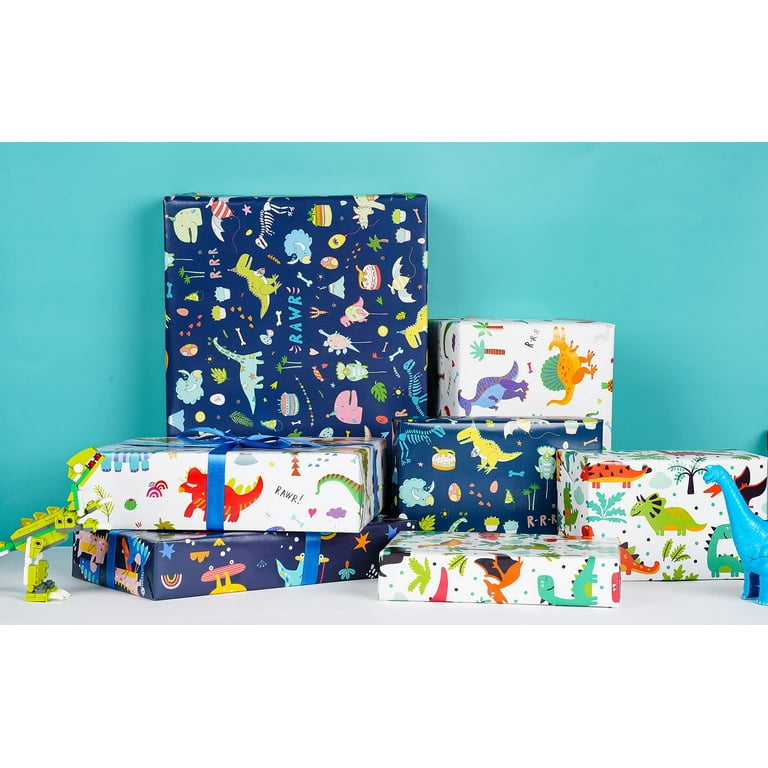 BULKYTREE Christmas Wrapping Paper for Kids Boys Girls Men Women Holiday  Party - 3 Large Sheets Gift Wrap 3 Designs Sloth, Dinosaur, Polar Bear Gift  