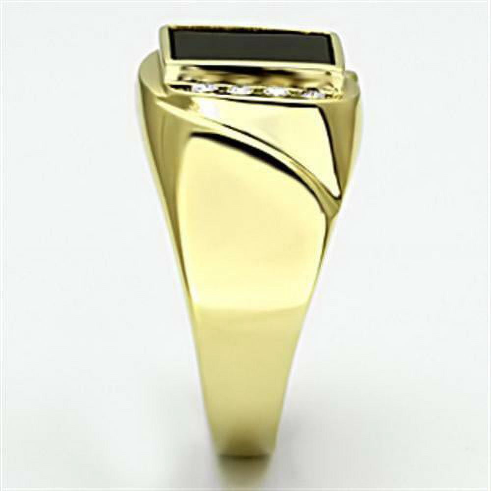 Gift For Him Men's Rings Stainless Steel Rectangle Black Onyx & CZ