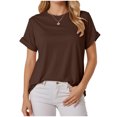 thumbnail image 6 of TTUHYWXI Womens Oversized T Shirts Crewneck Short Sleeve Summer Athletic Tees Shirt Loose Fit Y2K Tops (Brown, L), 6 of 7