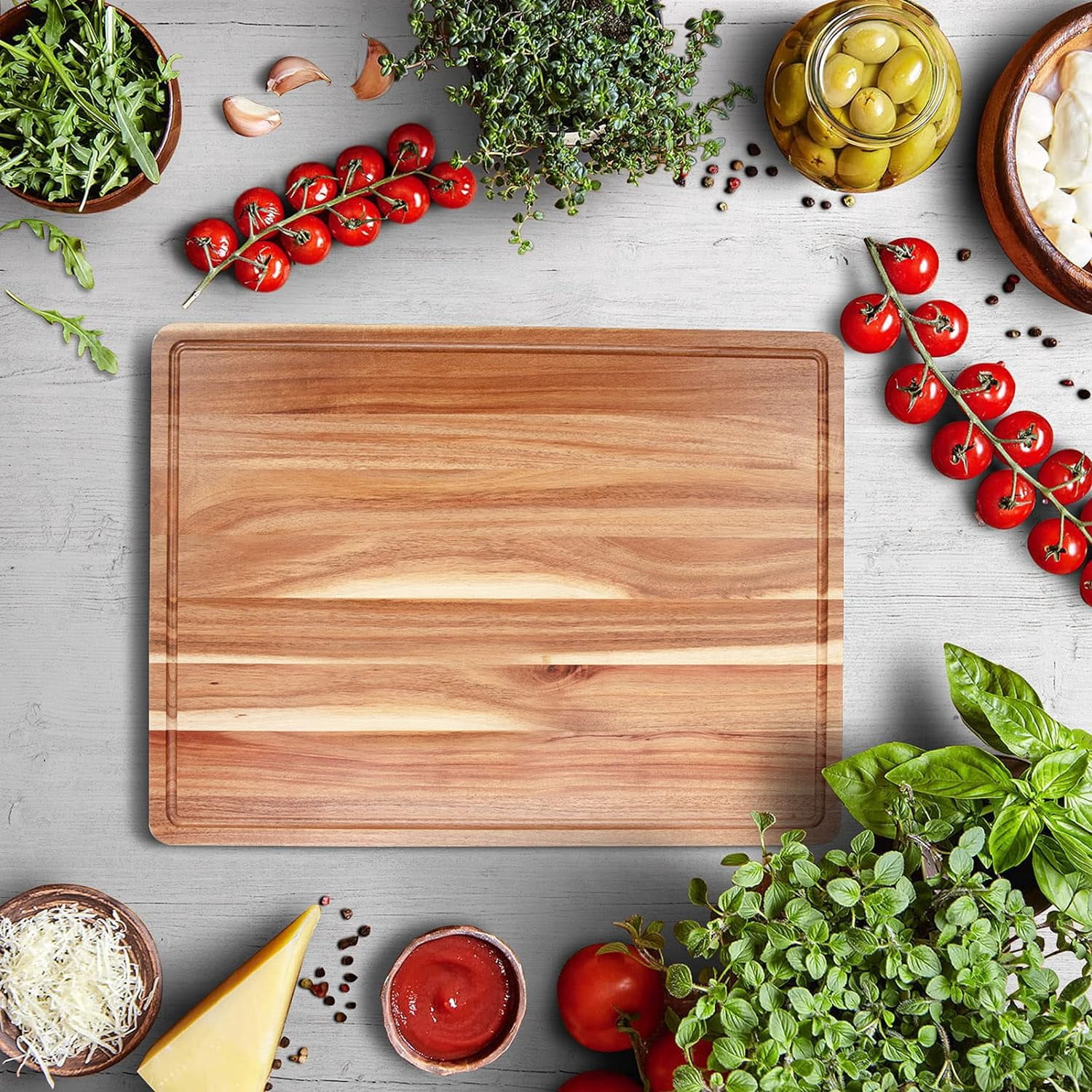 Homhougo Large Acacia Wood Cutting Boards for Kitchen, 24 x 18 Inch Extra Large Wooden Cutting Board with Juice Groove, Reversible Butcher Block Cutting Board for Meat and Veggies