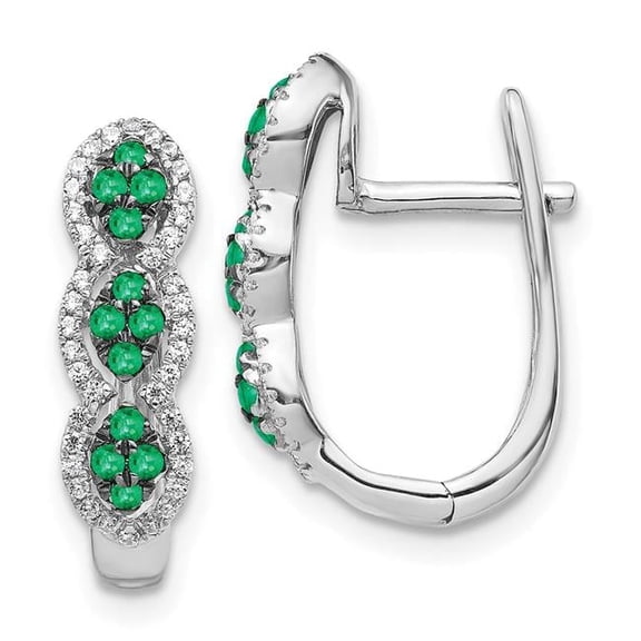 Primal Gold 14 Karat White Gold Diamond and Emerald Earrings