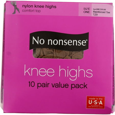 

No Nonsense Comfort Top Nylon Knee Highs Tan/Medium TZ9 Size One Reinforced Toe 10 Ct (2 pack)