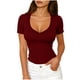 thumbnail image 1 of Camisas de Manga Corta para Mujeres Casual con Cuello en V Plisado, Camisetas de Color Sólido para Primavera Verano, 1 of 6