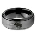 thumbnail image 2 of Tungsten Elk Moose Walking Band Ring 8mm Men Women Comfort Fit Black Step Bevel Edge Brushed Gray Polished, 2 of 4