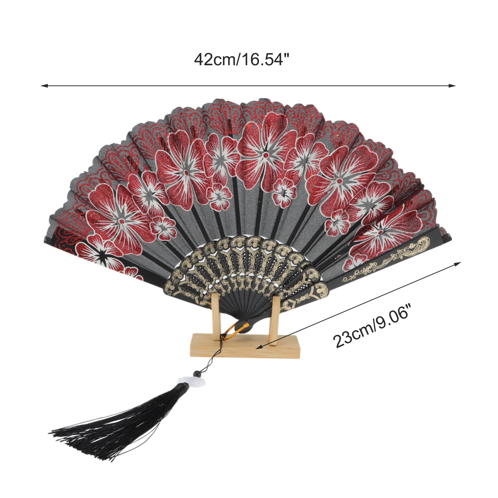 Unique Bargains Rose Lace with Tassel Folding Fan for Weddings and Parties 1 Pc Red