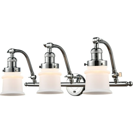 

Polished Chrome Tone Bathroom Vanity 28 Wide Matte White Glass Steel/Cast Brass Medium Base 3 Light Fixture