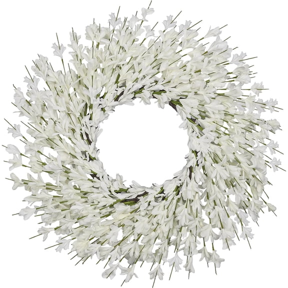 26" Spring Wreath for Front Door, Easter Valentines Wild Floral Summer Wreaths, Mantel Porch Wall Wedding Living Room Home All Season Decor (White-x)