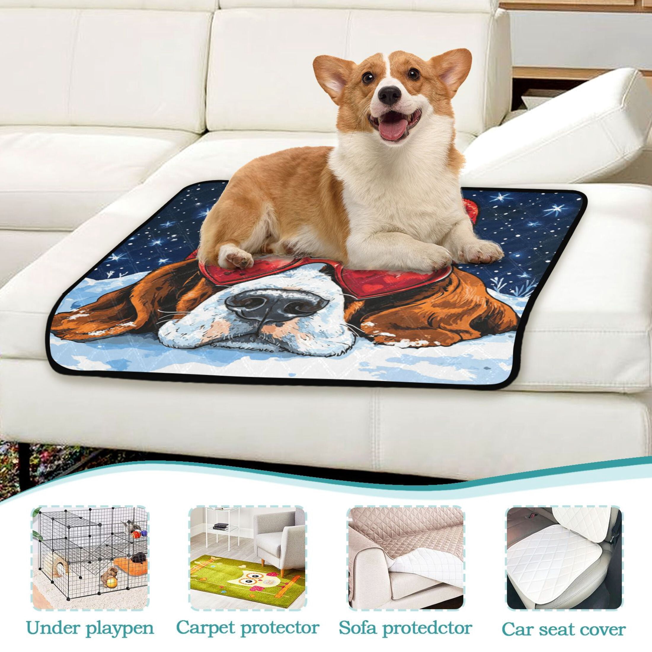 Qxltty Snow Basset Hound Cat litter Pads Pet Set of 2 Diaper Mats Center Anti-leakage Layer Absorbent Soft and Comfortable