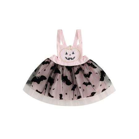 

Canis Bat Tulle Sling Dress with Pumpkin Pattern for Girls Halloween Costume