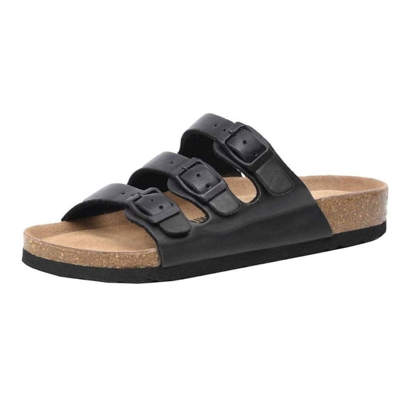 Cushionaire Lela Cork Footbed Sandal for Women - Triple Band Slide Sandal with Genuine Suede Insoles and Comfort