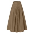 thumbnail image 6 of Women's High Waisted Midi Skirt, Elegant Solid Color Front Button A-Line Skirt with Pockets and Side Slit, Versatile All Seasons Work Skirt for Office and Casual Wear Brown L, 6 of 9