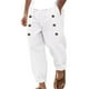 thumbnail image 2 of Pantalones largos para hombre, informales, de playa, de lino, de color liso, holgados, con cordón ajustable y bolsillos con botones, de poliéster., 2 of 9