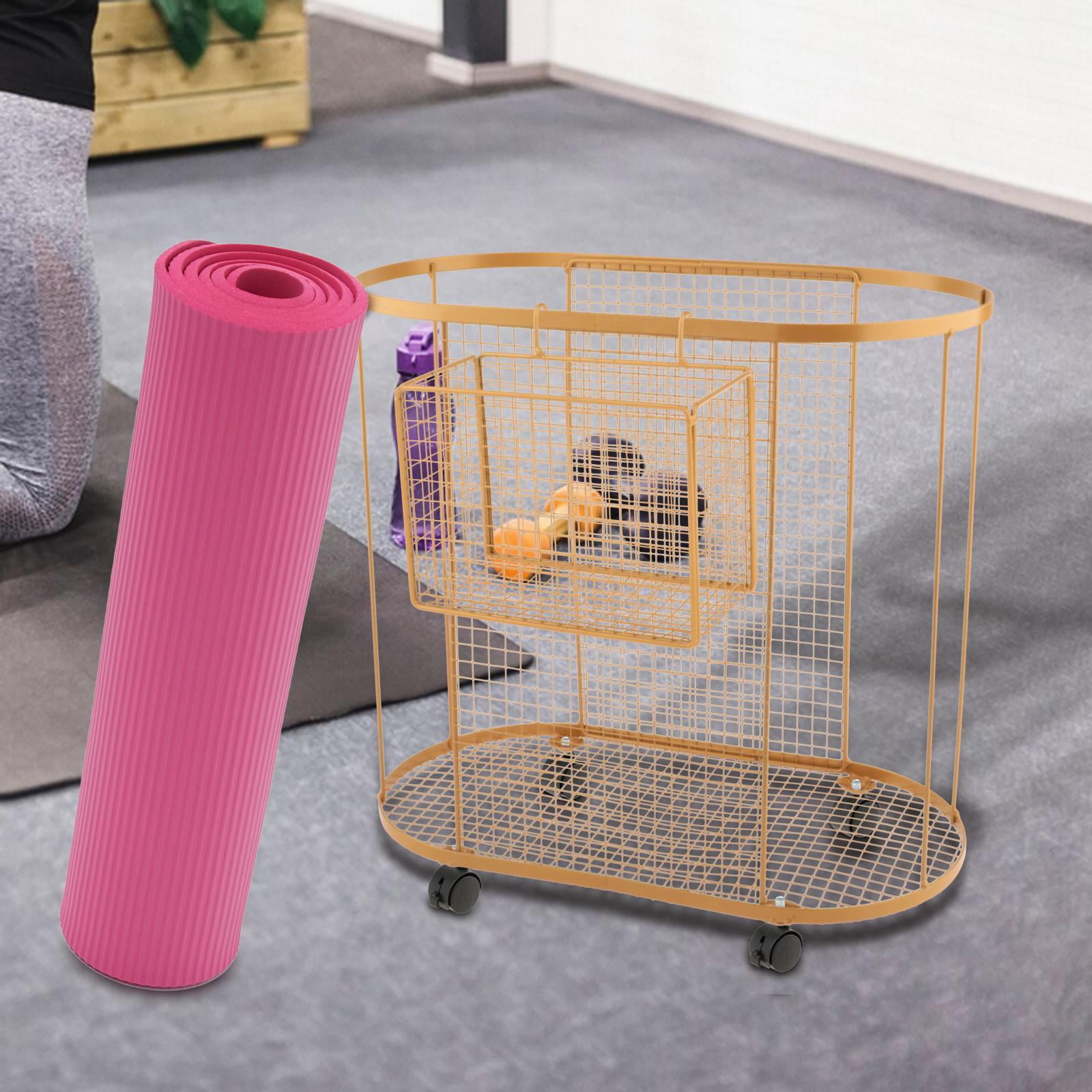 Gym Storage Rack Yoga Mat Holder Dumbbell Cart Iron Material with Wheels for Home Fitness Studio