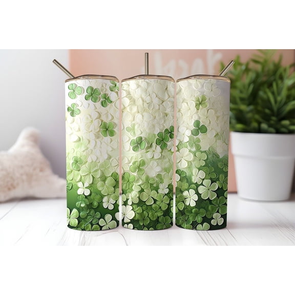 St. Patrick’s Day green Four Leaf Clovers 20 oz Tumbler coffee Cup sublimated