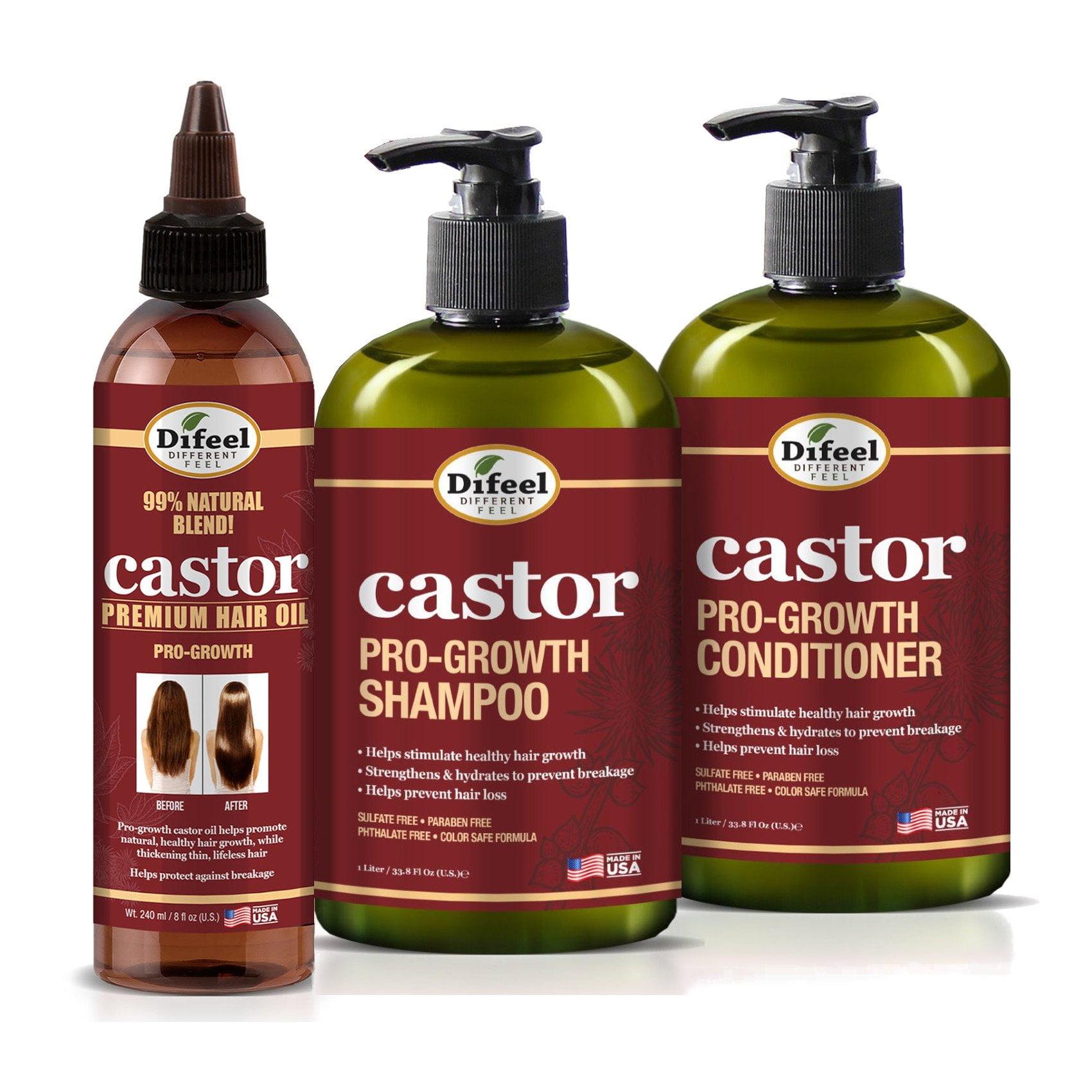 Blaze tryk Passende Difeel Pro-Growth with Castor Oil 3-PC Hair Care Set - Shampoo 12oz,  Conditioner 12oz, & Hair Oil 8oz - Walmart.com