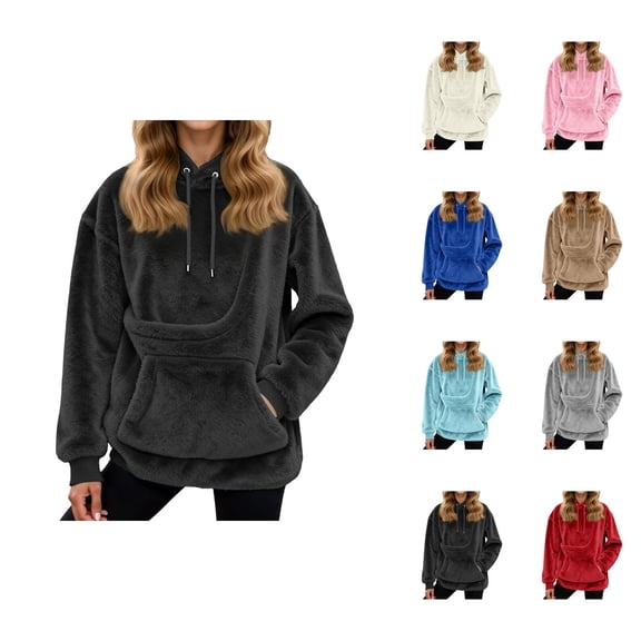 Women's Pet Carrier Hoodie 2026 Long Sleeve Solid Color Flannel Hooded Sweatshirt with Puppy Kitten Pocket Pullover Top