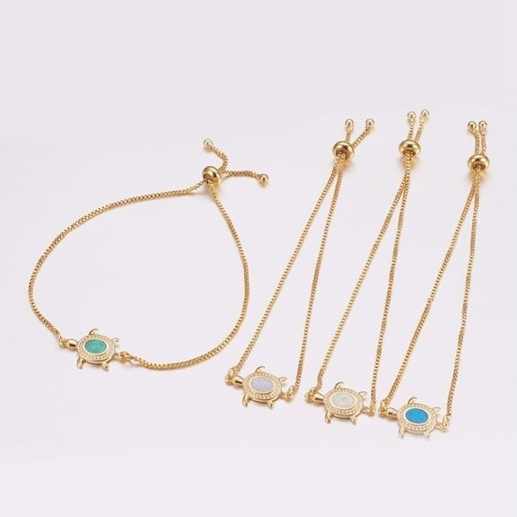 5 pc Adjustable Brass Bolo Bracelets Slider Bracelets with Opal Tortoise Golden Mixed color 9-7/8 inch(25cm) Link: 20x13.5x2.5mm