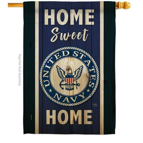 Breeze Decor H108451-BO Home Sweet Navy House Flag Armed Forces 28 x 40 in. Double-Sided Decorative Vertical Flags for Decoration Banner Garden Yard Gift