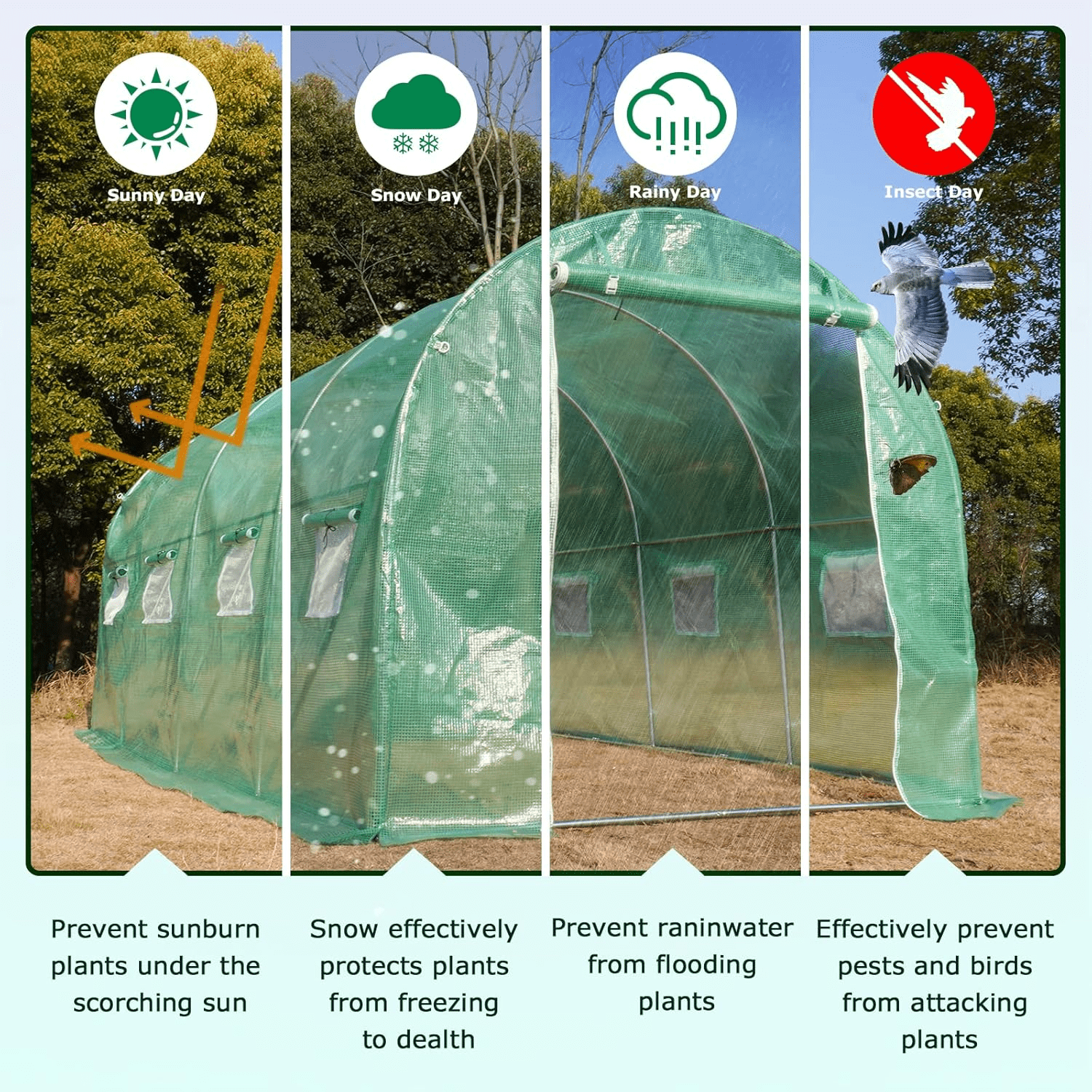 Jane Stone 10×7×7 FT Greenhouses for Outdoors Heavy Duty, Large Walk in Green Houses for Outside with Ventilated Mesh Windows & Roll-up Door & Reinforced Frame
