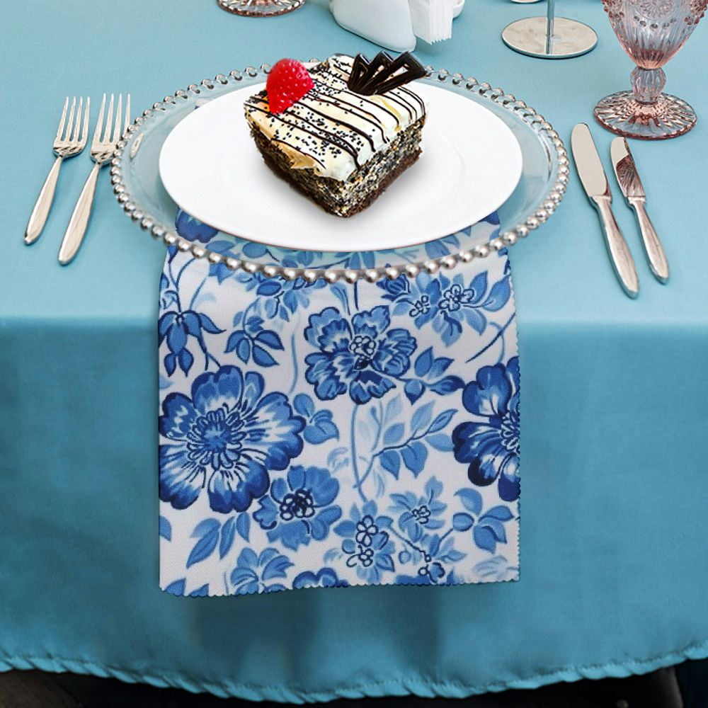 Qinduosi  Blue Floral Luncheon Cloth Napkins Blue and White Flowers Design Lunch Napkins Spring Holiday Wedding Birthday Dinner Baby; Bridal Shower Tableware Party Supplies