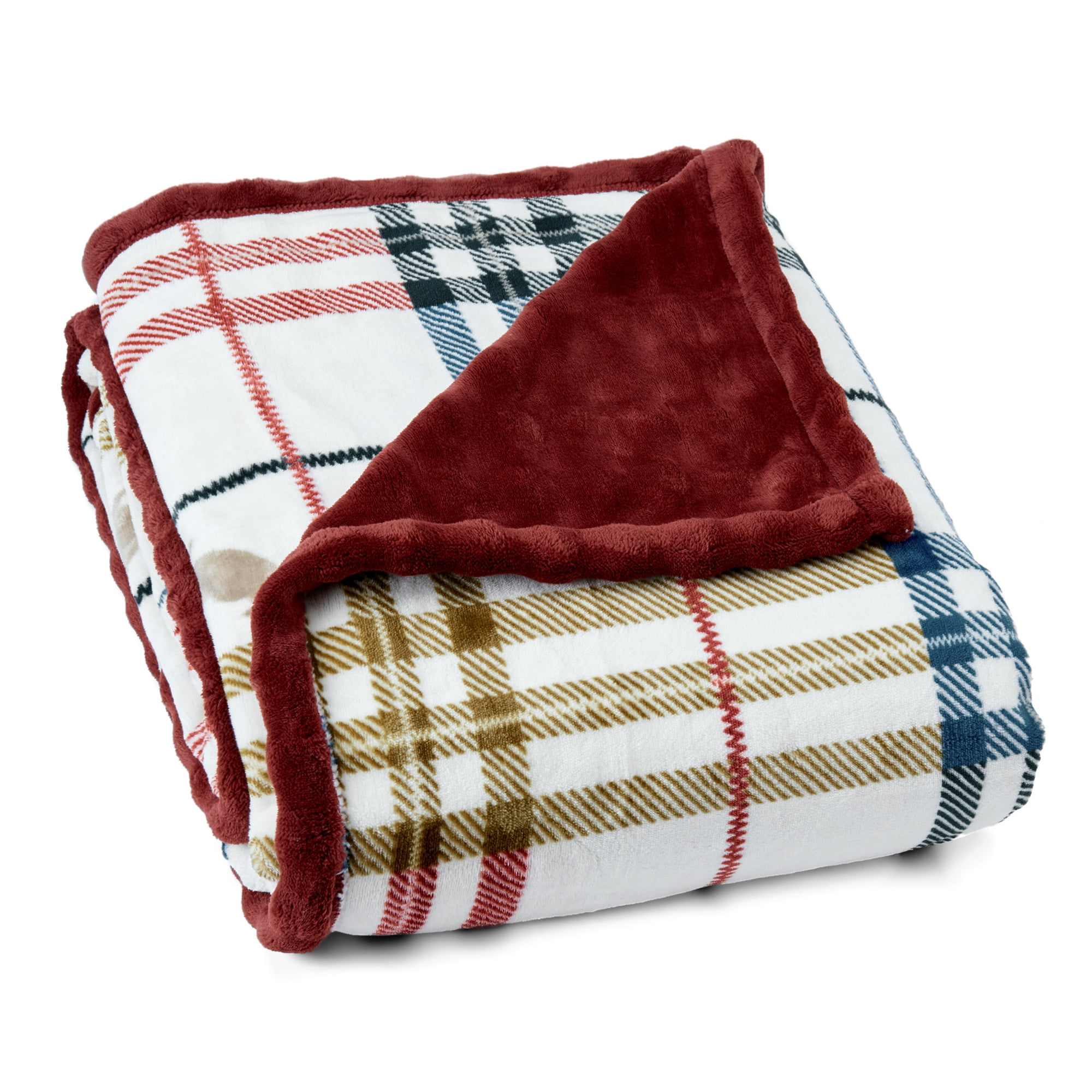 Harry Potter Academic Plaid Tartan Crest with Faux Leather Patch and Milky Mink Reverse Throw, 60x70 inches