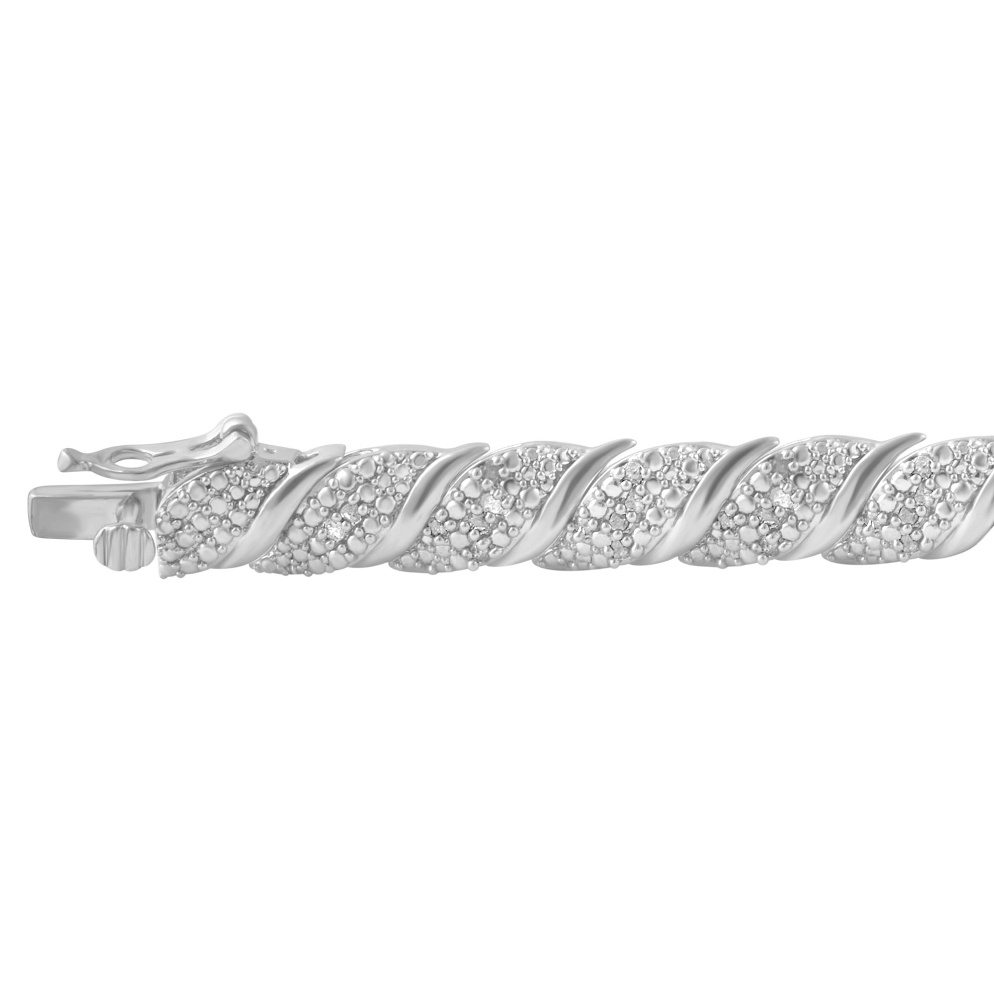 1.0 Carat T.W. Silver tone over Brass Twisted Pattern Fashion Bracelet,7.5 Inch.