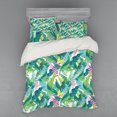 thumbnail image 2 of Leaf Duvet Cover Set, Summer Spring in Exotic Island Flowers Plumeria Lilac Image, Bedding Set with Shams and Fitted Sheet, 3 Sizes, by Ambesonne, 2 of 3