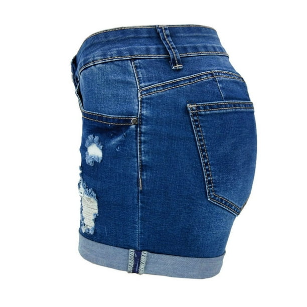 Women's Folded Hem Jean Shorts - Mid Rise Ripped Denim Shorts, Stretchy (Various Sizes) 10 thumbnail image