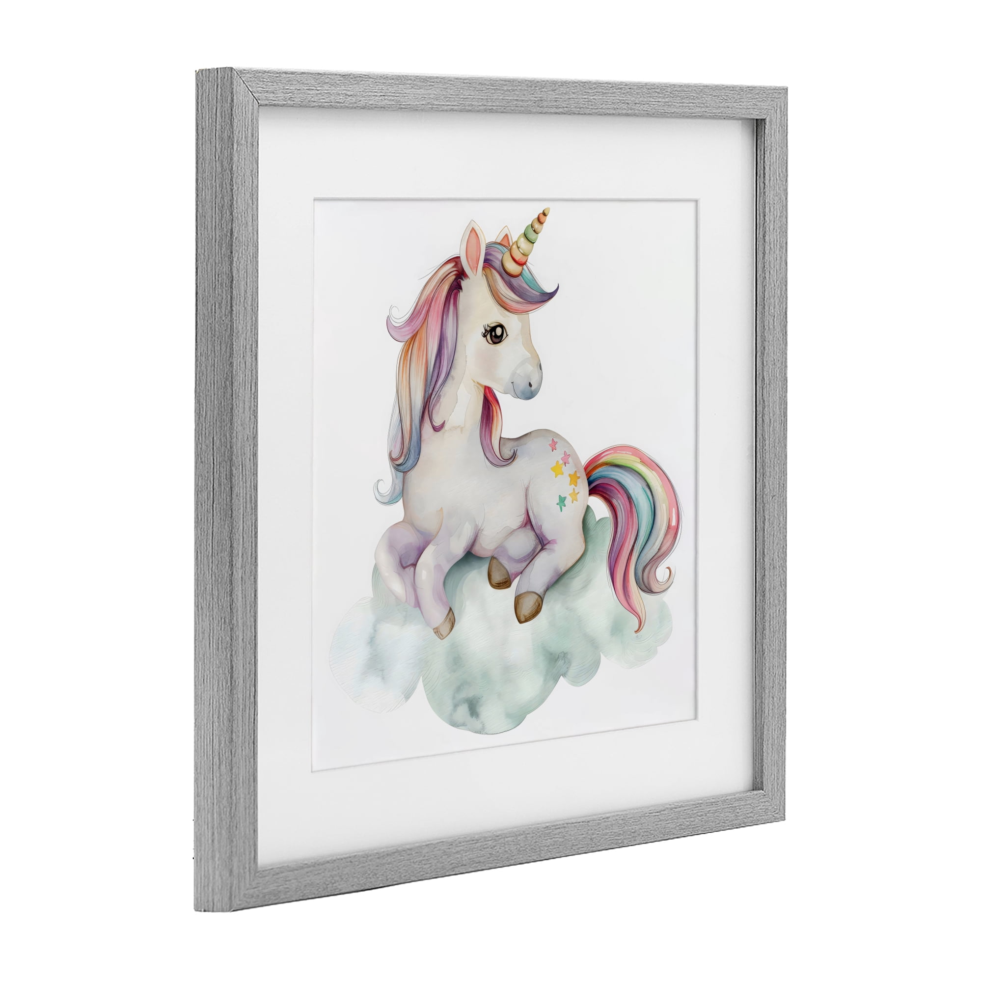 Stupell Industries Rainbow Unicorn on Cloud Gray Framed Print Under Glass, design by Creative Studio