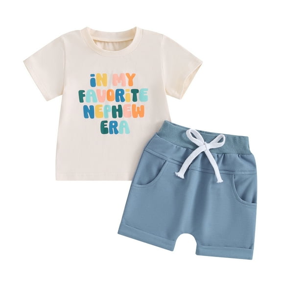 Bagilaanoe 2pcs Toddler Baby Boys Shorts Set Letter Print Short Sleeve T-Shirt Tops Shorts 6M 12M 18M 24M 3T Kids Casual Summer Clothes