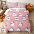thumbnail image 2 of Erosebridal Cute Bow Ghost Twin Quilt Set, Kawaii Stars Twin Coverlet Set for Girls, Pastel Pink, 2-Piece 1 Bedspread and 1 Pillowcase, 2 of 7