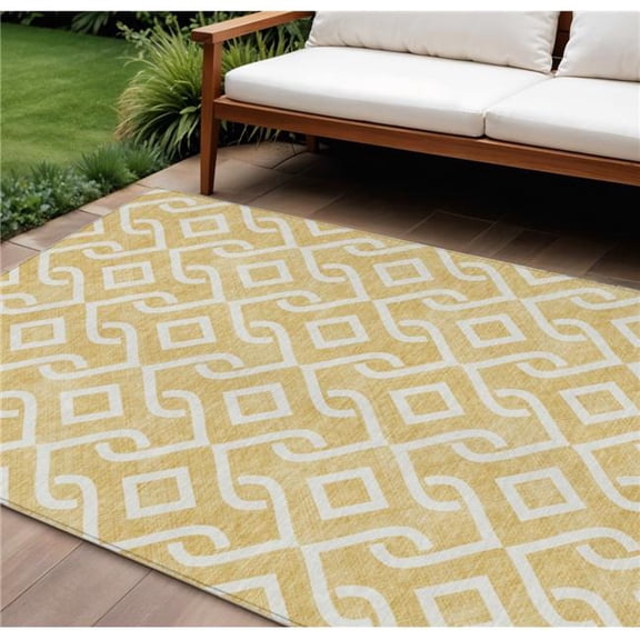 HomeRoots 578890 9 x 12 ft. Geometric Washable Indoor & Outdoor Rectangle Area Rug, Gold & Ivory