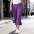 thumbnail image 6 of Miqool Women's Plus Size Ruffled Hem Capri Pants High Waist Summer Casual Flared Leg Stretch Yoga Capri Leggings Bell Bottoms, 6 of 6