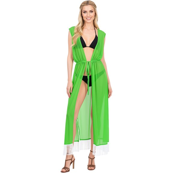 HAPPY BAY Women's Chiffon Summer Beach Open Front Lightweight Beachwear Duster Kimono Cardigan for Women M-L Shamrock Forest_AB869