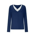 thumbnail image 5 of Hrsba Womens Long Sleeved V Neck Top Solid Color Lace Panel Top Casual Fashion Long Sleeve Blouse for Winter and Fall, 5 of 5