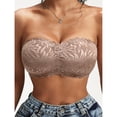 thumbnail image 2 of VISALY Women's Lace Strapless Bandeau Bra Padded Wireless Anti-Slip Tube Top Bra High Support Lace Comfortable Breathable Bra Non-Slip Seamless Convertible Bralette Sleeveless Bralettes Brown Xl, 2 of 6