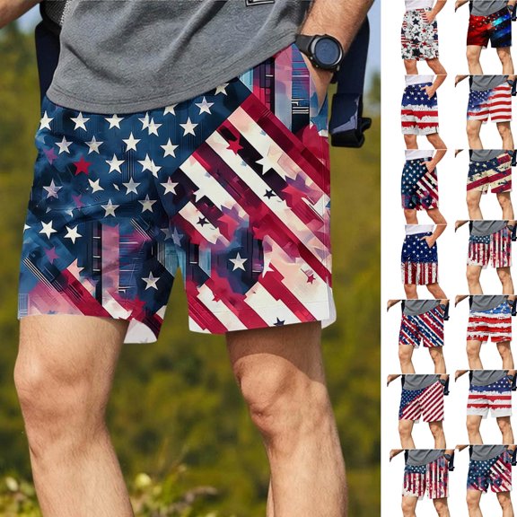 LEKWK Men Summer Shorts 4Th of July Drawstring Lightweight Elastic Waist Flag Shorts with Pockets Mid Rise Loose Fit Bermuda Shorts Casual Lounge Beach Vacation Everyday Wear Blue XL
