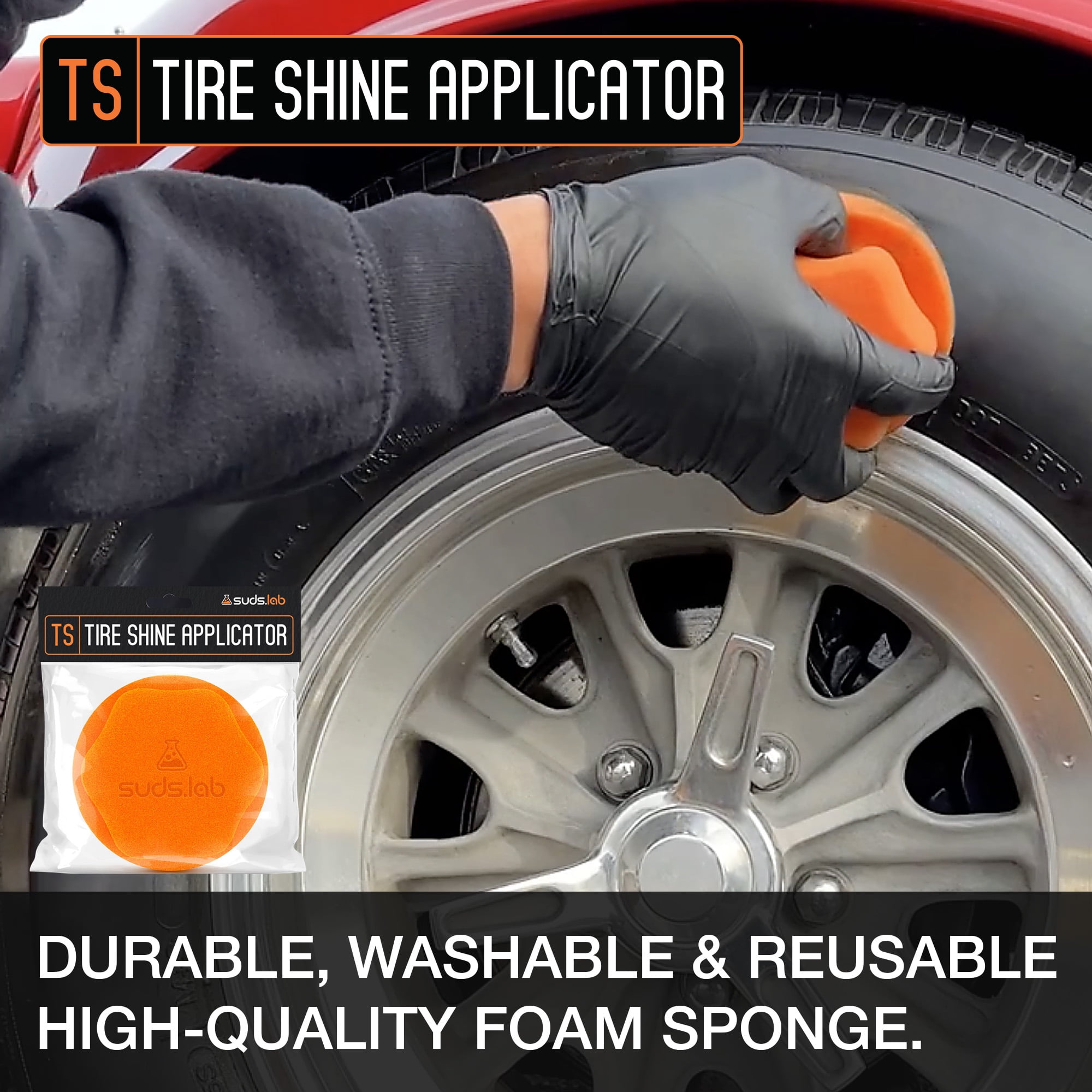 Suds Lab TS Tire Shine Applicator Pad - Reusable Foam Applicator for Tire Treatments - Use with Tire Gel, Tire Shine, Tire Wet, Tire Balm, and More!