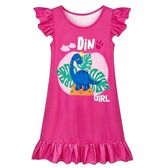 Bysome Girls Dresses Cartoon Print Short Sleeve Crew Neck Dress Fashion Girls Dresses Size 3-4 Years Pink