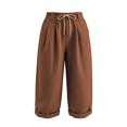 thumbnail image 4 of SBYOJLPB Women's Capris Pants Solid Color Casual Capris Trousers with Pockets and Drawstring, 4 of 7