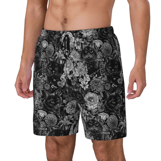 Fotbe Black Cats In A Garden Traje de Baño para Hombre – Shorts de Natación de Secado Rápido con Forro y Bolsillos-Large