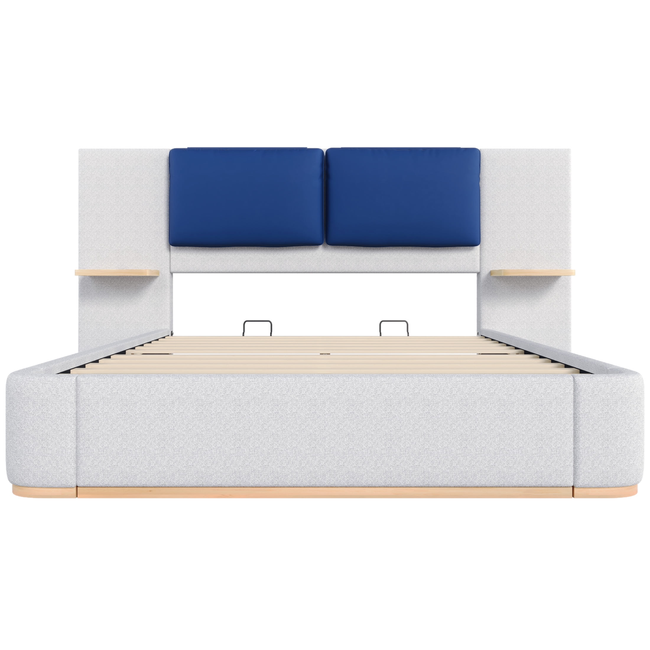 Christopher Knight Home Queen Upholstered Platform Bed Frame with PU Cushioned Headboard, Grey+Blue